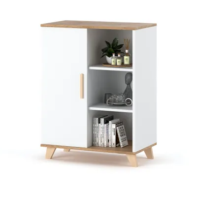 Zdjęcie produktu dla AZ team ® Komoda BIAŁA Duża Szafka Regał OSLO 80 cm Styl Skandynawski