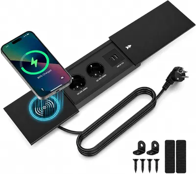 Obrázok produktu pre Zásuvka do steny s USB-C portom a bezdrôtovou nabíjačkou (čierna)