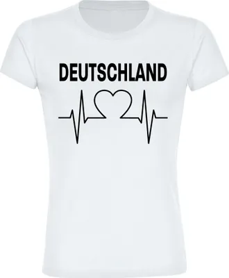 Produktbild von multifanshop Damen T-Shirt - Deutschland - Herzschlag, weiß, Größe XL