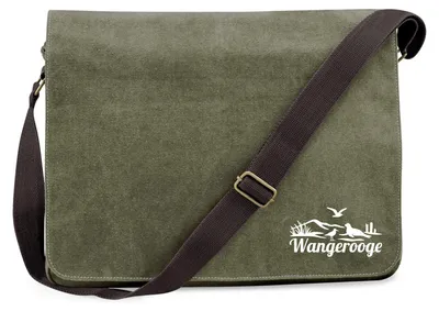Produktbild von Huuraa Umhängetasche Wangerooge Strandmotiv 14 Liter Military Green Canvas Laptoptasche Geschenkidee