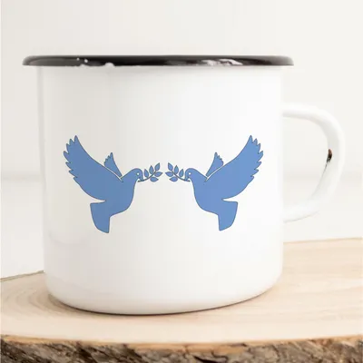 Produktbild von Huuraa Emaille Tasse Friedenstauben Geschenk Kaffeebecher Vintage 300ml Friedenstauben Präsent