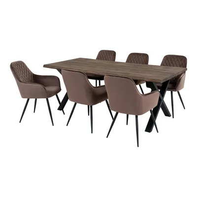 Produktbild von Toulon Essgruppe Esstisch 95x200cm natur und 6 Harbo Stuhl hellbraun.