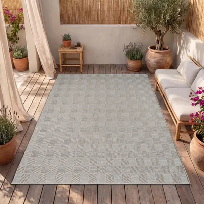 Produktbild von Outdoor Teppich Flachgewebe modern Boho Ethno wetterfest Außenbereich Grösse 133x190 cm