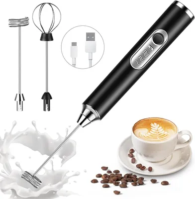 Produktbild von Milchaufschäumer Elektrisch, USB Wiederaufladbar ​Milchschäumer mit 2 Schneebesen, 3 Geschwindigkeiten, geeignet für Kaffee, Cappuccino, Milchkaffee