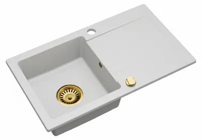 Produktbild von Granitspüle Küchenspüle mit Siphon und Armatur Gold Spülbecken Einbauspüle 76x44 Weiß