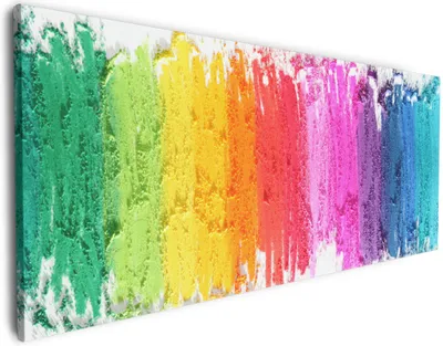 Produktbild von Wallario Premium Leinwandbild Regenbogenstreifen auf weißem Hintergrund - Bunter Anstrich in Größe 60 x 150 cm