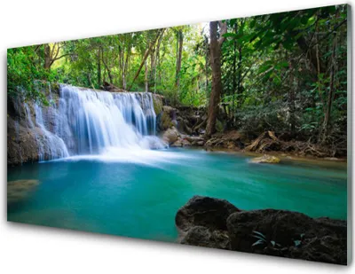 Produktbild von Acrylglasbilder 100x50 Wandbild Druck Wasserfall See Wald Natur