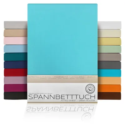 Produktbild von Spannbetttuch Bettlaken aus gekämmter Baumwolle Premium Jersey 160g/m²,90x200cm,Türkis, Matratzenart:Boxspringbett