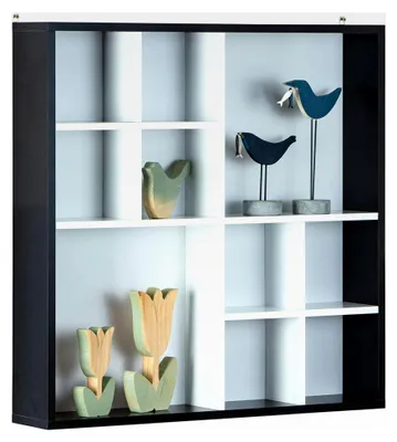Produktbild von Setzkasten - Sammlervitrine - Wandregal - 10 Fächer - MDF Schwarz/Weiß - 70 x 13 x 70 cm