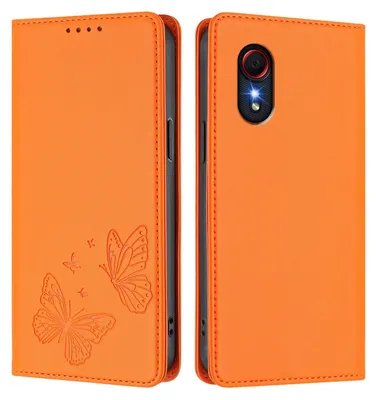 Obrázek produktu pro Kožené pouzdro pro Samsung Galaxy Xcover5, motýlí ražbou, peněženkové flip pouzdro se stojánkem Oranžová