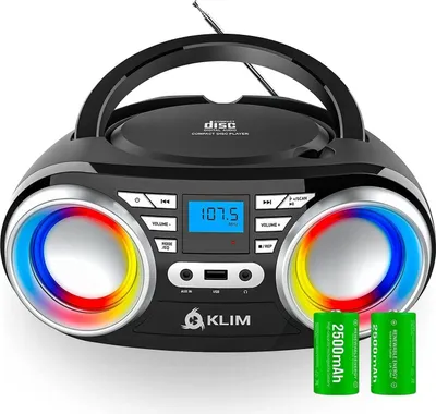 Produktbild von KLIM Boombox B3 Tragbarer CD Player + FM Radio, CD, MP3, Bluetooth, AUX, USB, RGB LED + kabel- & kabelloser Betrieb mit wiederaufladbaren Akku schwarz