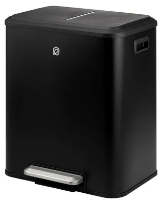 Image de Poubelle à pédale avec 2 compartiments - Tri sélectif des déchets - Couvercle à fermeture douce - 2 x 15 litres - Noir
