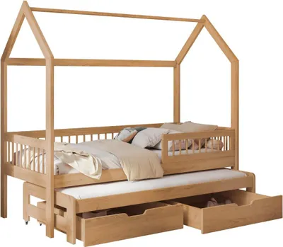Produktbild von MIRJAN24 Kinderbett Asher 80, Bett mit zwei Bettschubladen, zwei Schlaffläche, Lattenrost, Holzkonstruktion (Farbe: Nuche, Größe: 80x180 cm)