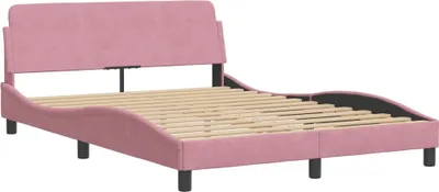 Image de Cadre de lit avec tête de lit Dover rose 140x190cm velours