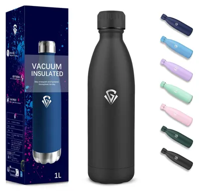 Immagine prodotto di Borraccia, 1000 ml, senza BPA, borraccia in acciaio inossidabile, a doppia parete e isolamento sottovuoto