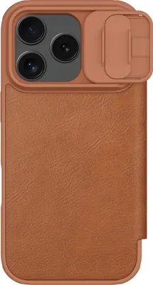 Produktbild von Handyhülle mit Klappe und Kameraschutz für iPhone 17 Pro, Nillkin Qin Pro, Braun