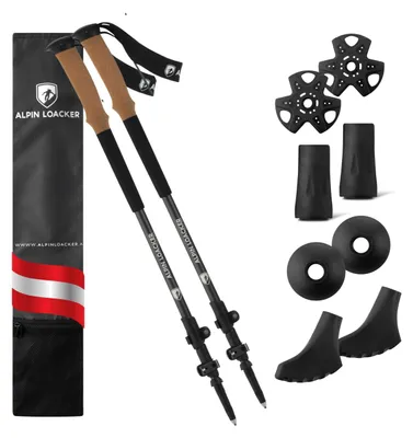 Produktbild von ALPIN LOACKER Teleskop Wanderstöcke Aluminium und Carbon mit Korkgriff I Leichte Nordic Walking Stöcke Damen und Herren für Skifahren und Wandern I Trekkingstöcke für Bergsport, Light Grau – Expedtion