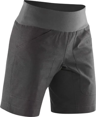 Dunkelgraue Kletter- und Boulderhosen für Damen von Edelrid; Modell "Wo Sansara Shorts II" mit elastischem Bund.