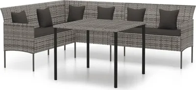 Produktbild von vidaXL 2-tlg. Garten-Essgruppe mit Kissen Grau Poly Rattan