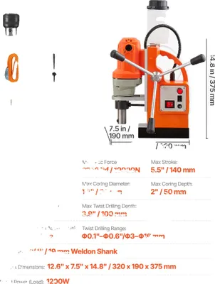 Produktbild von Magnetbohrmaschine, 900 U/min Geschwindigkeit, 2248 lbf Magnetkraft, 1200W