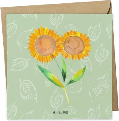 Produktbild von Mr. & Mrs. Panda Grußkarte Blume Sonnenblume - Blattgrün - Geschenk, anlasskarte, faltkarte, Garten, Klappkarte, Best Friends, Zusammen, doppelkarte, Glückwunschkarte