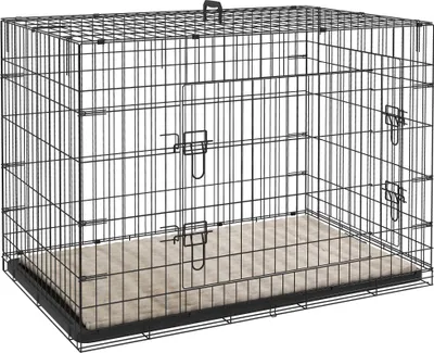 Image de PawHut Cage pour chien, cage de transport pour chien pliable, avec 2 portes, plateau amovible, coussin doux lavable, cadre en acier, 105 x 70 x 75 cm, noir