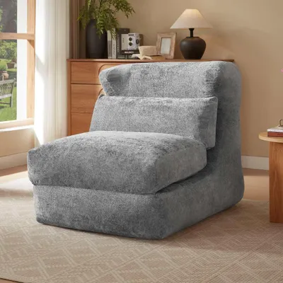 Produktbild von AIORBER Fashion Design Chenille Relaxsessel, Multifunktionaler Einzelsessel und Liegestuhl, Ergonomischer Loungesessel für Wohnzimmer und Schlafzimmer, Grau