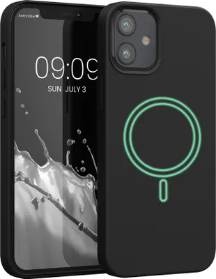Produktbild von kwmobile Hülle kompatibel mit Apple iPhone 12 mini Hülle - magnetisches Silikon Case kompatibel mit MagSafe - Cover gummiert Schwarz
