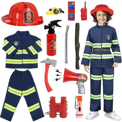 Productafbeelding van Brandweerkostuum voor kinderen, 13-delig, rollenspellen, Halloween-kostuums, speelgoed voor 6-8 jaar voor maskerade