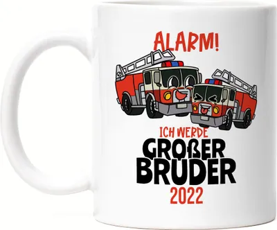 Produktbild von Ich Werde Großer Bruder 2022 Tasse Ankündigung Schwangerschaft Feuerwehr-Auto Alarm Babynews
