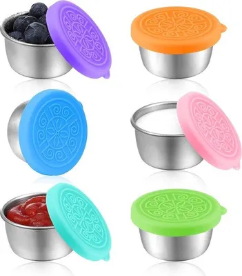 Obrázek produktu pro Průhledná sada RVS To-Go se 6 silikonovými nádobkami na dresinky o objemu 50 ml – bez BPA – nepropustná – ideální na svačiny, dipy, saláty a koření