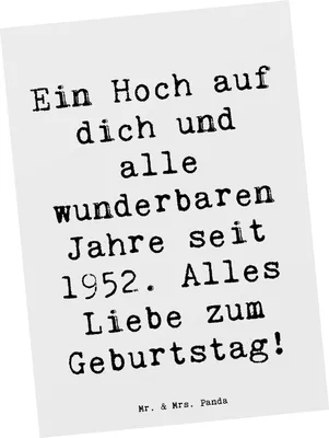 Produktbild von Mr. & Mrs. Panda Postkarte Spruch 1952 Geburtstag - Weiß - Geschenk, Grußkarte, einzelkarte, bildkarte, Ansichtskarte, geboren, Postkarten, Geburtstagsgeschenk, Jahrgang