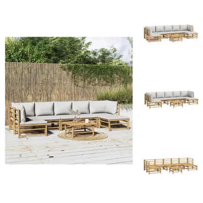 Produktbild von vidaXL 8-tlg. Garten-Lounge-Set mit Kissen Hellgrau Bambus -  Gartenmöbel-Sets