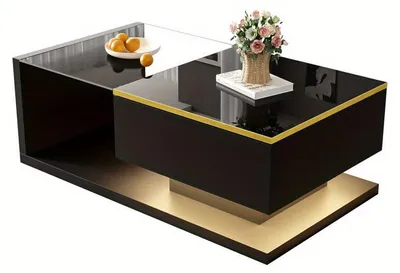 Obrázok produktu pre Konferenčný stolík – Čierna, lesklá povrchová úprava – Dĺžka 90 cm – Kovová konštrukcia