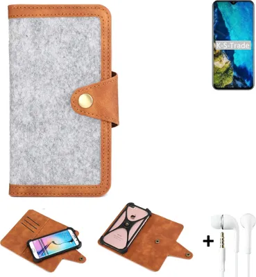 Produktbild von K-S-Trade Handyhülle + Kopfhörer kompatibel mit Cubot P30 Schutzhülle Filz Hülle Kunstleder hellgrau braun (1x)