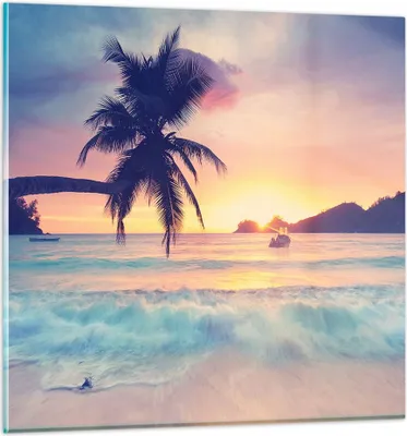 Produktbild von Bilder auf glas - Meer Strand Palme - 70x70cm - Glasbilder - Wandbilder - Kunstdruck - zum Aufhängen bereit - Wanddekoration aus Glas - Glas Bilder - Wandbild auf Glas - Einteilig - GAC70x70-3992