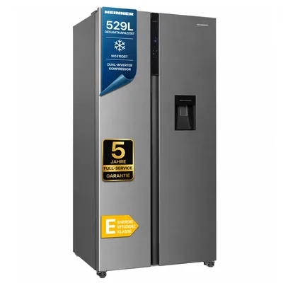 Produktbild von Heinner HSBS-HM529NFBKWDE++, Freistehend, Amerikanische Tür, Edelstahl, 2 Tür(en), Berührung, LED