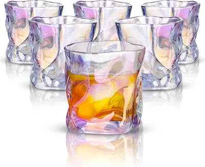 Produktbild von Iriserende Kristallen 6-Pack 8 oz Whisky- oder Wassergläser Tumbler Set - Handgeblasen, Bleifrei - Für Scotch, Rum, Bourbon Cocktailbar