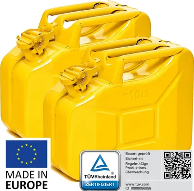 Produktbild von BW® Kraftstoffkanister Metall Benzinkanister 2x 10 Liter - Gelb RAL 1018 - UN-Zulassung - Hergestellt in Europa