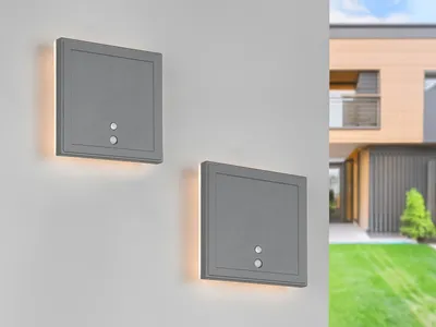 Produktbild von 2er SET Akku Außenwandleuchten mit Bewegungsmelder per USB aufladbar 14 x 14cm