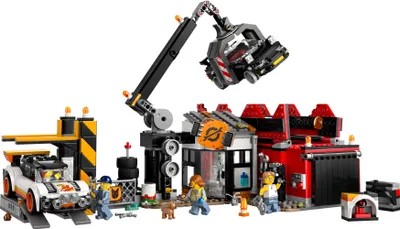 Produktbild von LEGO City Schrottplatz mit Autos - Spielzeug mit Schrottpresse und Kran, 2 Spielzeugautos, 4 Arbeiter Minifiguren & Bürogebäude - Geburtstagsgeschenke für Jungen und Mädchen ab 8 Jahren 60472
