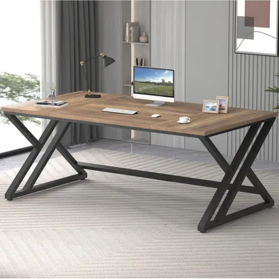 Produktbild von Großer Industrieller Computertisch aus Holz für Heimbüro und Gaming