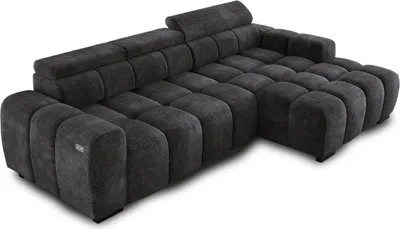 Obrázok produktu pre Rohová sedacia súprava OMBO 285x168x77/97 cm, pravá strana s funkciou spánku, elektricky rozkladateľné sedadlo, nastaviteľné opierky hlavy, nožičky z tmavého bukového dreva, hydrofóbna poťahová látka EDEN - čierna