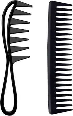 Produktbild von Breitzinkiger, antistatischer und hitzebeständiger Kamm für lockiges Haar, geeignet für alle Haartypen, schwarz.