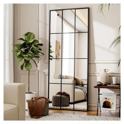 Produktbild von 60x165 cm Ganzkörperspiegel - rechteckiger dekorativer Wandspiegel mit Metallrahmen für den Eingangsbereich und das Wohnzimmer, Schwarz