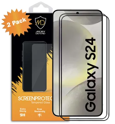 Productafbeelding van 2-Pack MobyDefend Screenprotectors - Geschikt voor  Samsung Galaxy S24  -  Screensavers Met Zwarte Randen - Gehard Glas