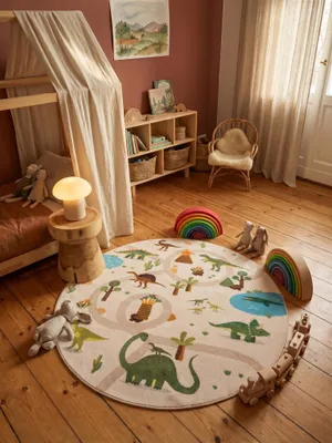 Teppich Beige rund Muster Draufsicht
