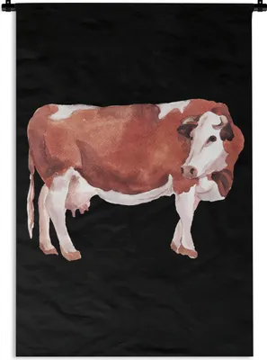 Produktbild von MuchoWow® Wandteppich Wandbehang Kuh - Tiere - Braun - Schwarz 120x180 cm Tapisserie Dekoration Wandtuch - Schlafzimmer - Dekorationen für das Haus