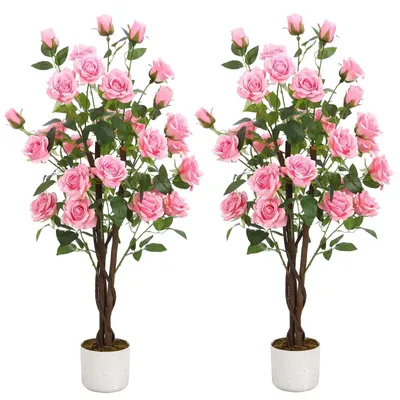 Image de Arbre de roses artificiel en pot - Plante décorative d'intérieur - Fleurs de roses réalistes - Hauteur : 105 cm - Lot de 2 - Pour intérieur - Rose