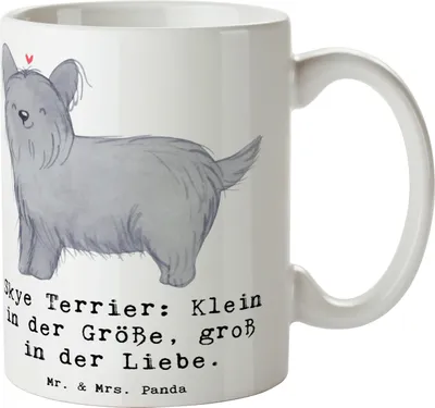 Produktbild von Mr. & Mrs. Panda Kaffeetasse Skye Terrier Liebe - Weiß - Geschenk, Hunderassen Pflege, Trinkbecher, loyal, Eigenschaften, Teetasse, Tasse, klein in der Größe, langer Hund